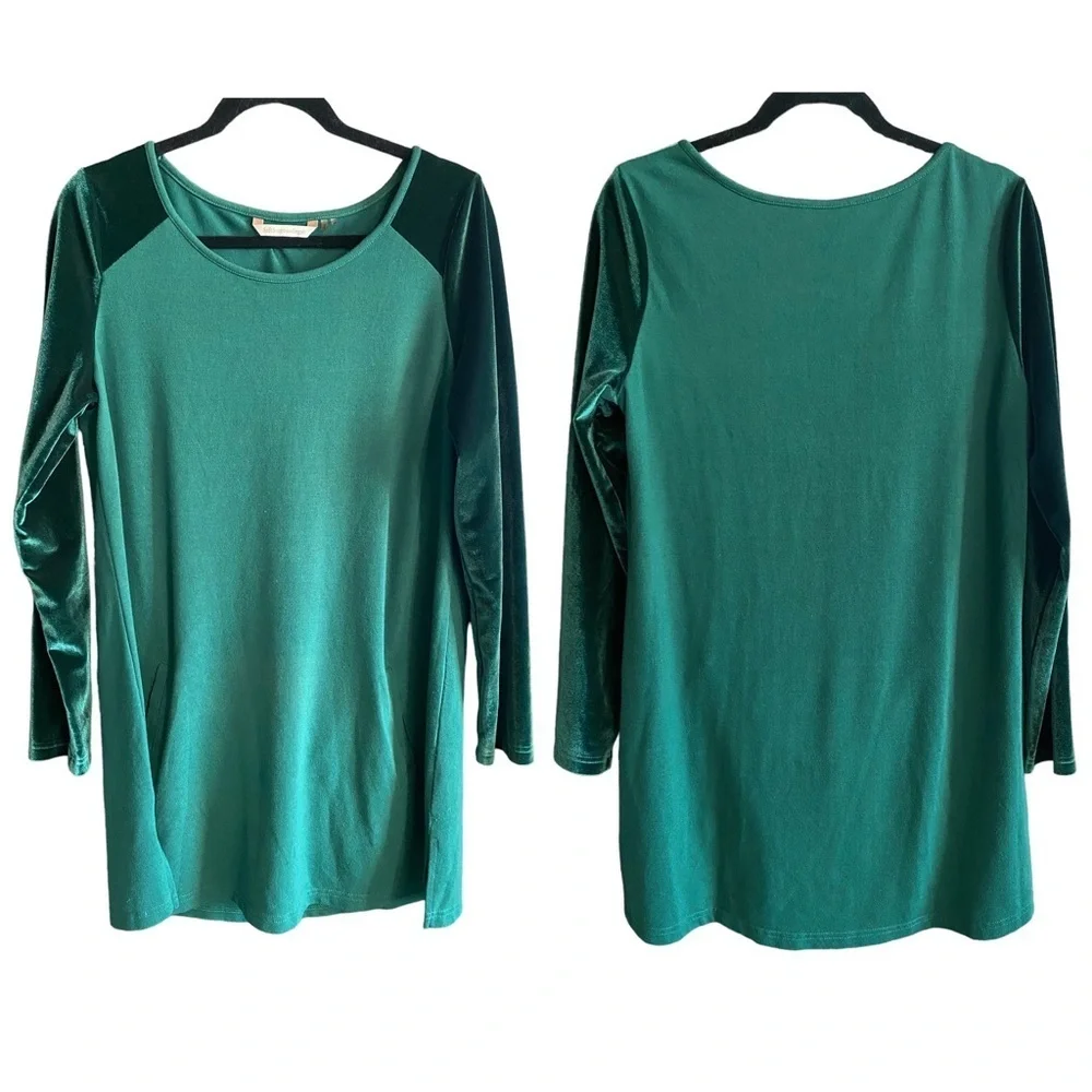 SOFT SURROUNDINGS Emerald Green Velvet Long Sleeves Tunic Top, Size M - Picture 1 of 9